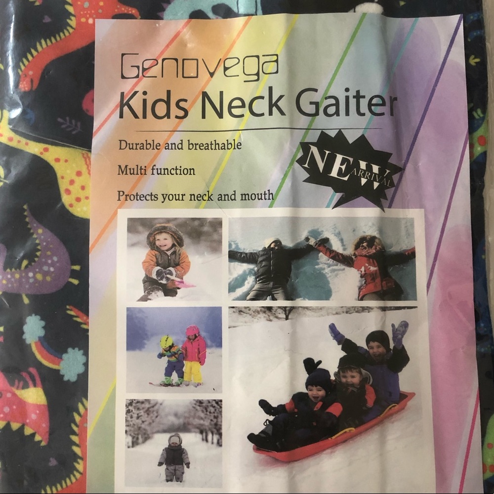 Kids NEW Dinosaur Neck Gaiters Navy Blue & Multicolor Dinosaurs 2 Pack